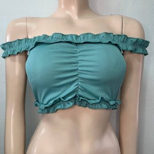 TOP CROP FRUNCIDO VERDE TURQUESA