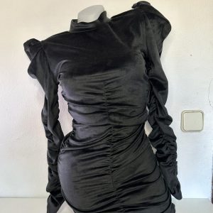 VESTIDO TERCIOPELO FRUNCIDO NEGRO