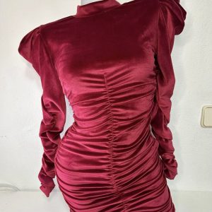 VESTIDO TERCIOPELO FRUNCIDO GRANATE