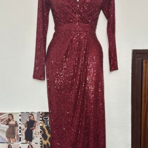 VESTIDO LARGO LENTEJUELAS GRANATE